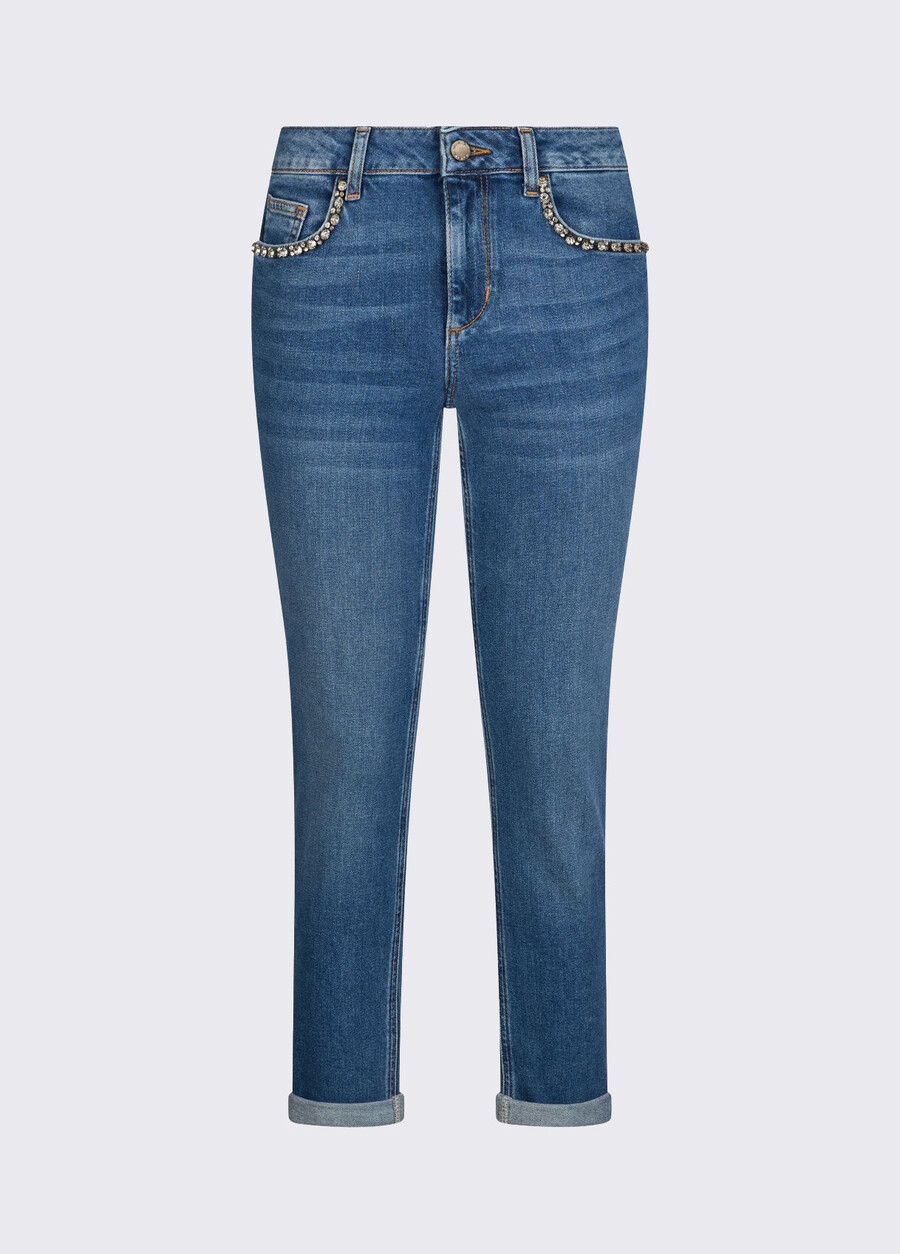 skinny jeans med juvelprydnad