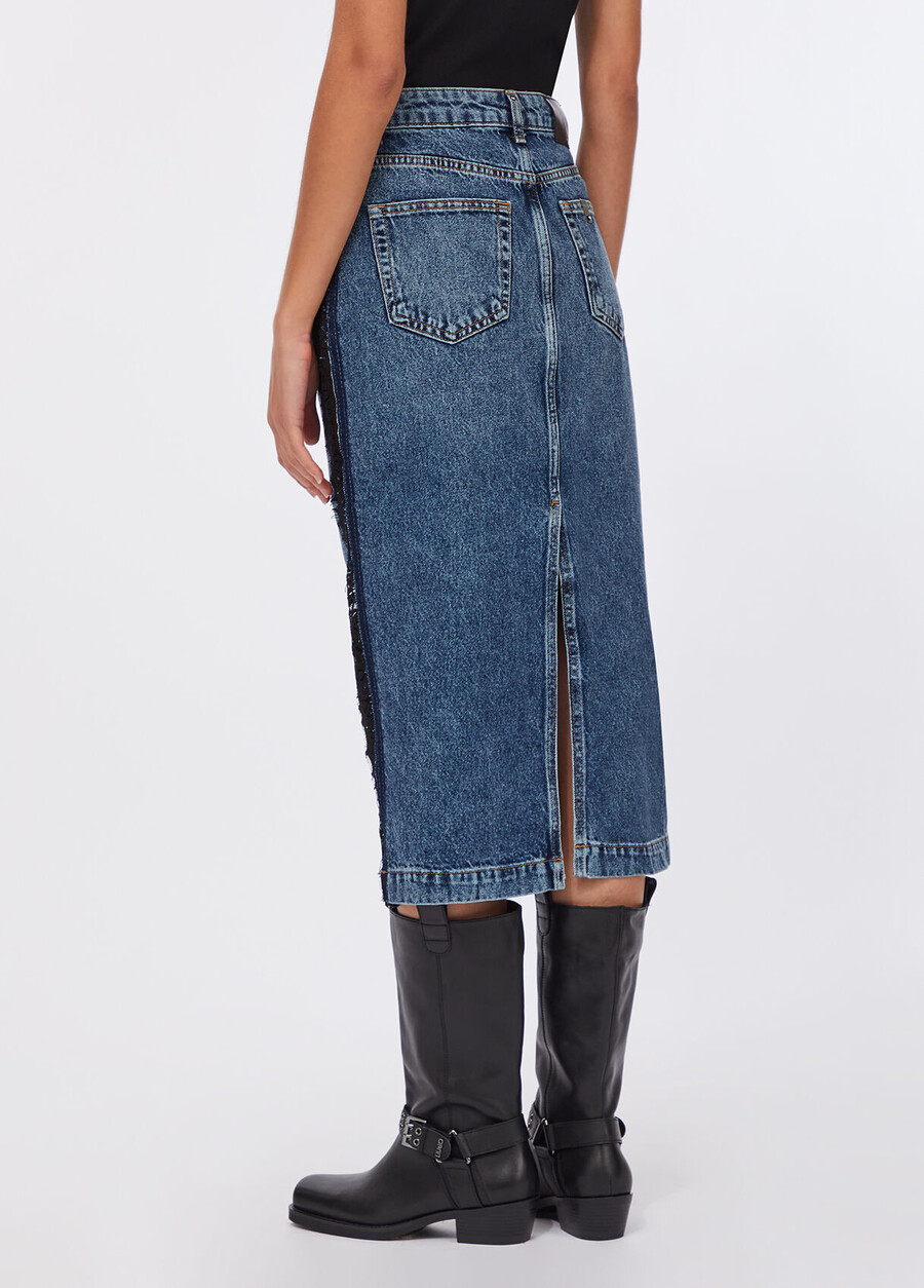 denim midikjol med spets