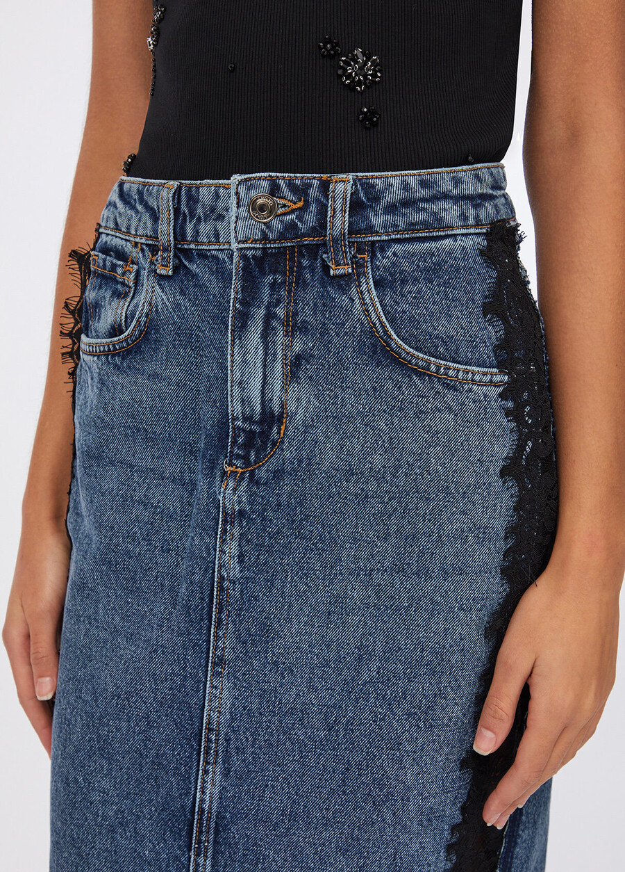 denim midikjol med spets