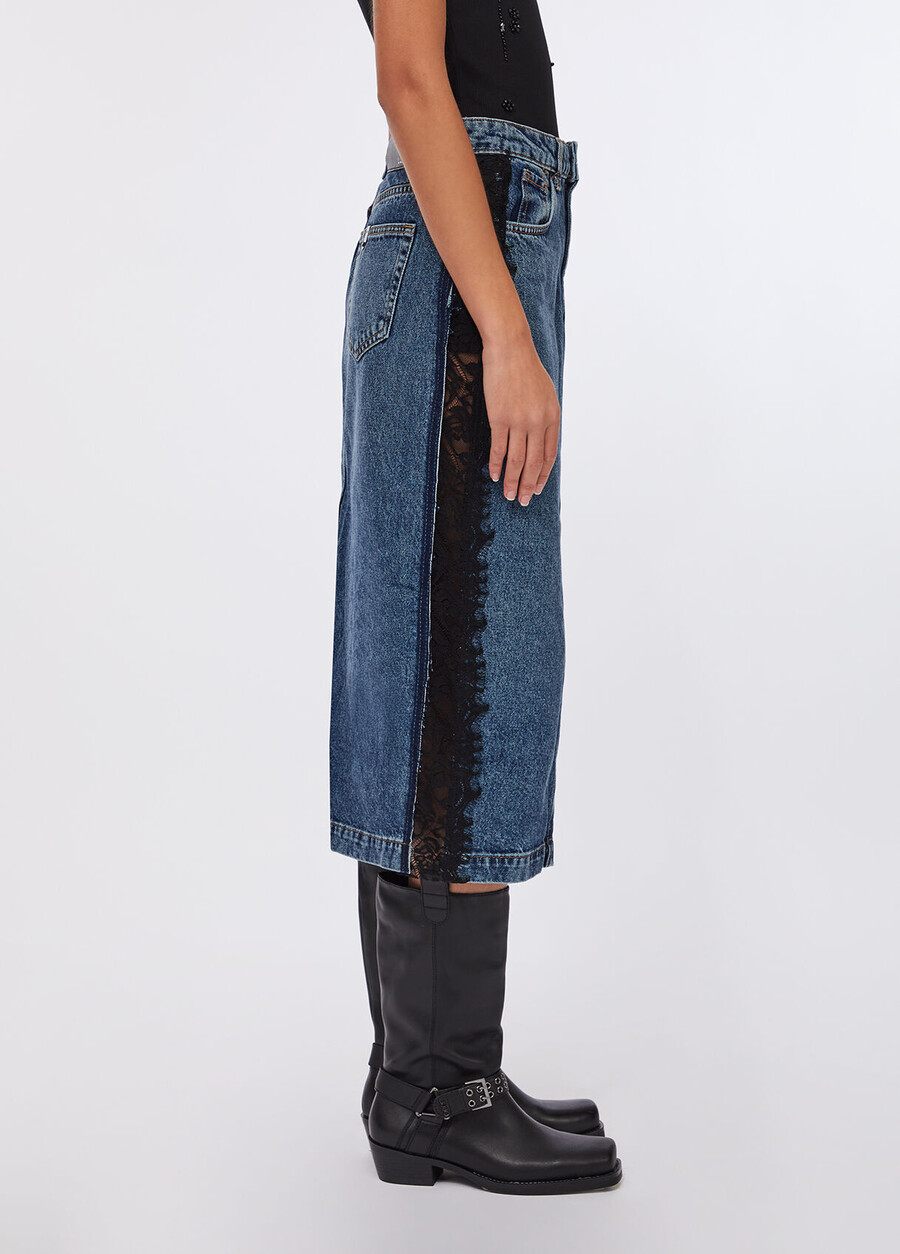 denim midikjol med spets