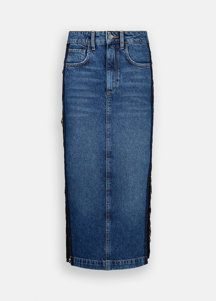 denim midikjol med spets